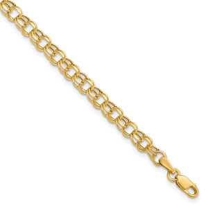 14k 4.5mm Hollow Diamond-cut Double Link 8 inch Charm Bracelet