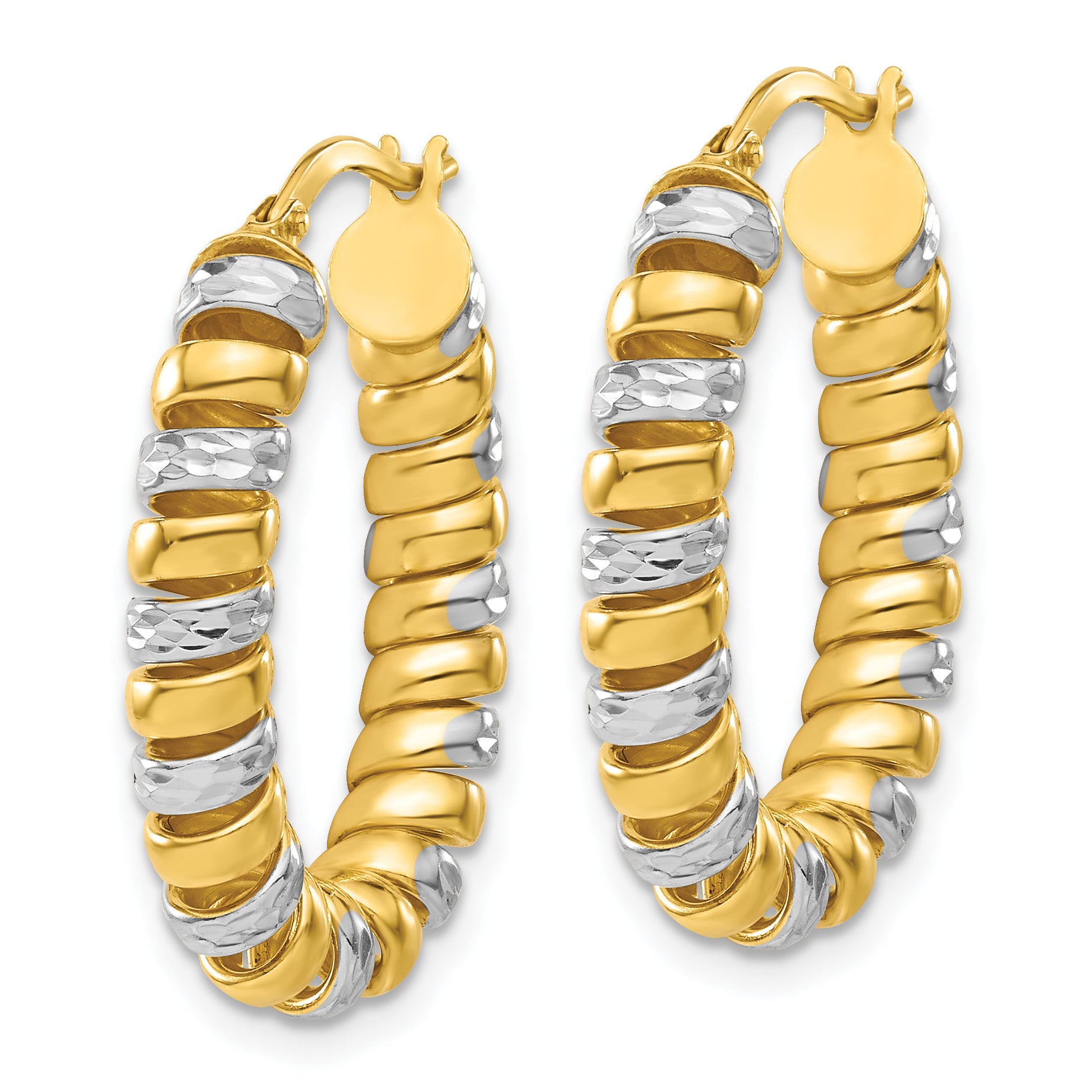 Sterling Silver 18K Gold Polished Oval Diamond-cut Coil Hoop Earrings for Women Secondary image
