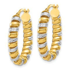 Sterling Silver and 18K Gold-plated Polished and Diamond-cut Fusilli Coil Wrapped Oval Hoop Earrings