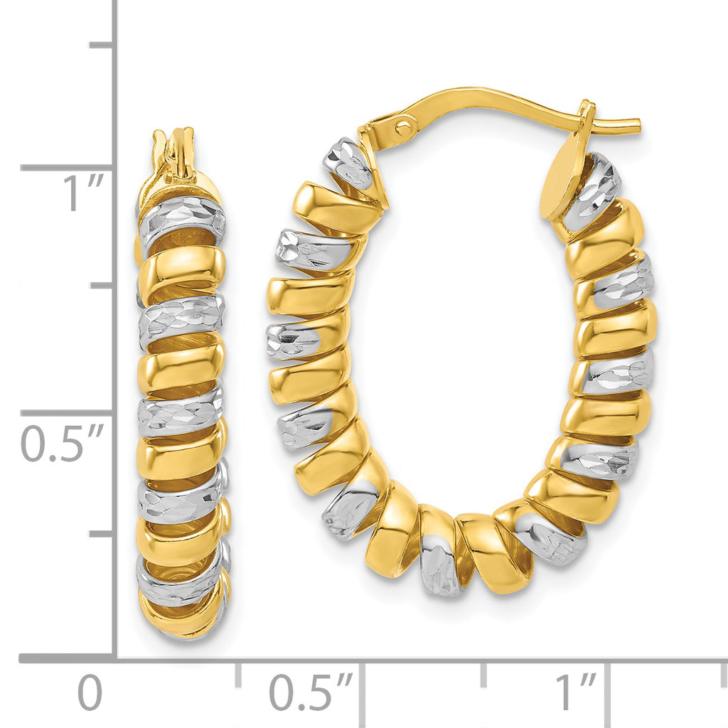 Sterling Silver 18K Gold Polished Oval Diamond-cut Coil Hoop Earrings for Women