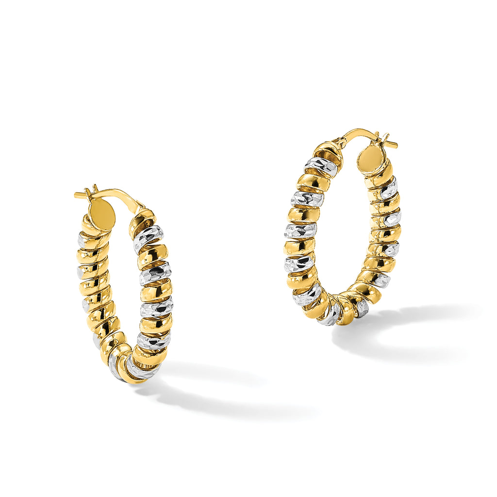 Sterling Silver 18K Gold Polished Oval Diamond-cut Coil Hoop Earrings for Women