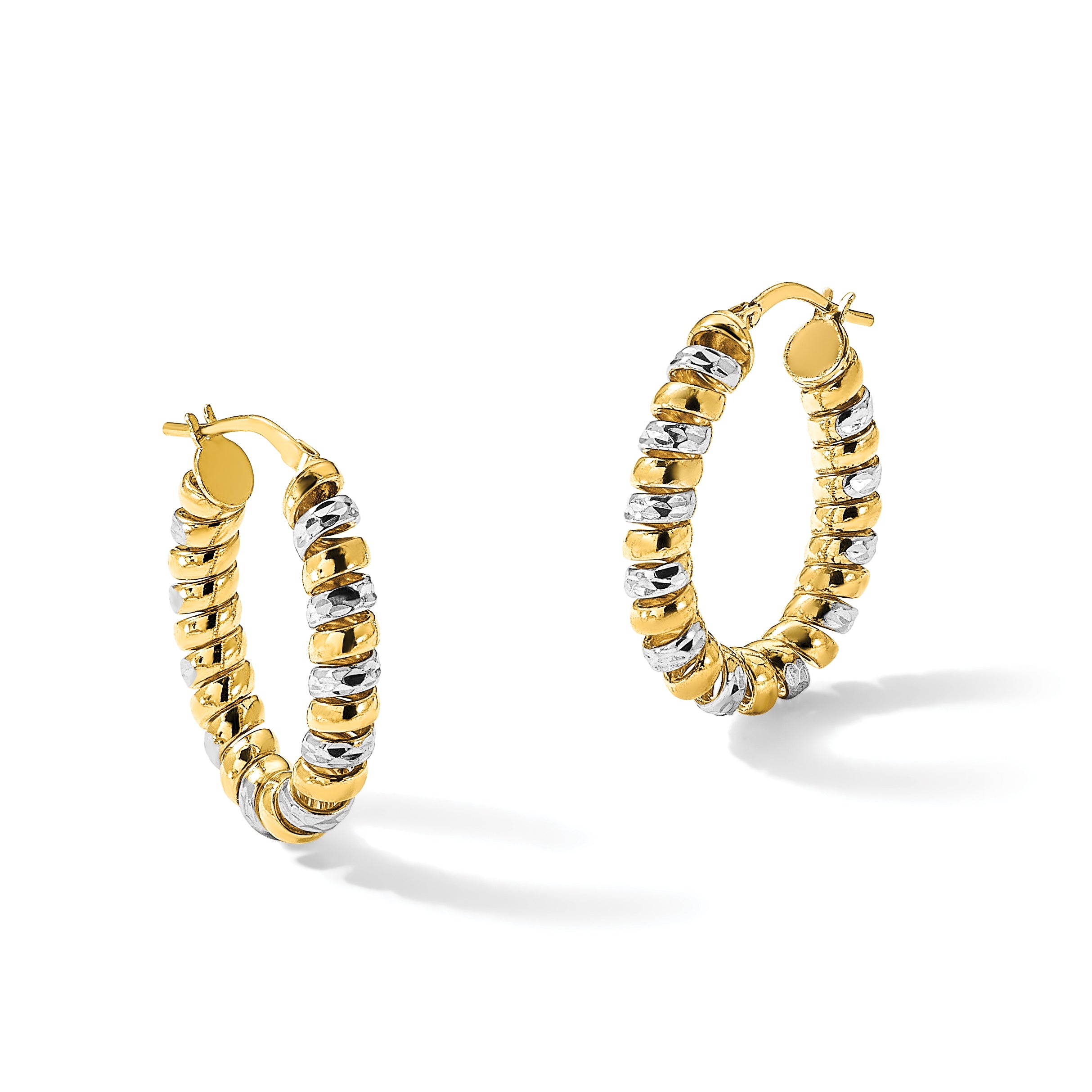 Sterling Silver 18K Gold Polished Oval Diamond-cut Coil Hoop Earrings for Women