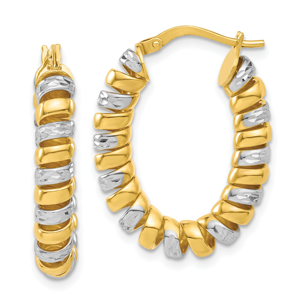 Sterling Silver 18K Gold Polished Oval Diamond-cut Coil Hoop Earrings for Women