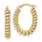 Sterling Silver 18K Gold Polished Oval Diamond-cut Coil Hoop Earrings for Women