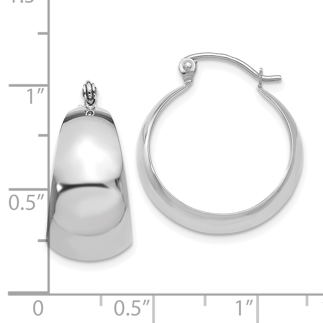 14k White Gold Polished 10.5mm Tapered Hoop Earrings