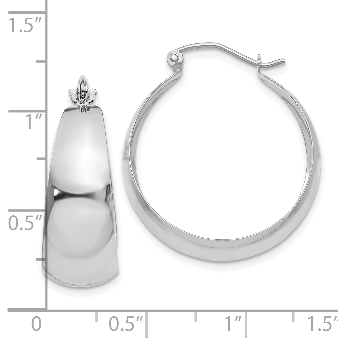 14k White Gold Polished 10.5mm Tapered Hoop Earrings
