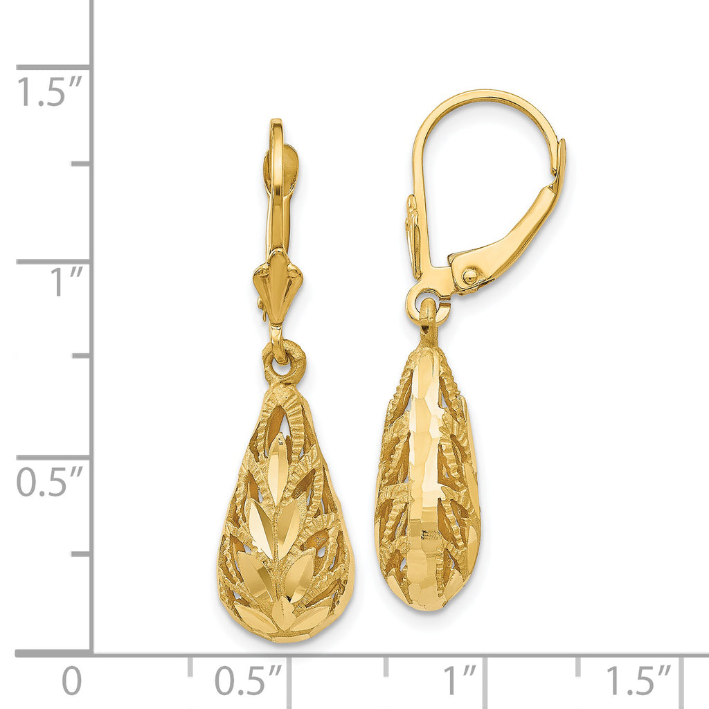 14k Polished and Diamond-Cut Dangle Leverback Earrings