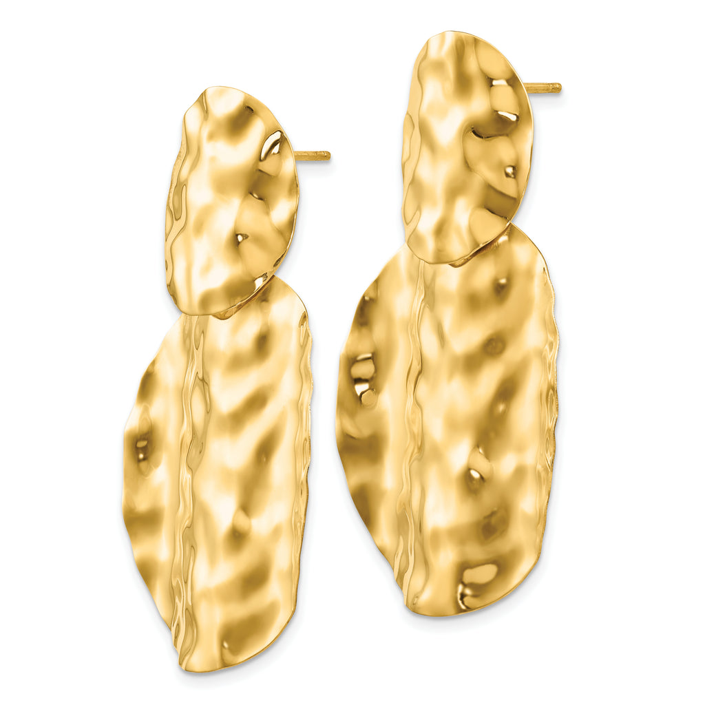 14k Polished Hammered Dangle Earrings