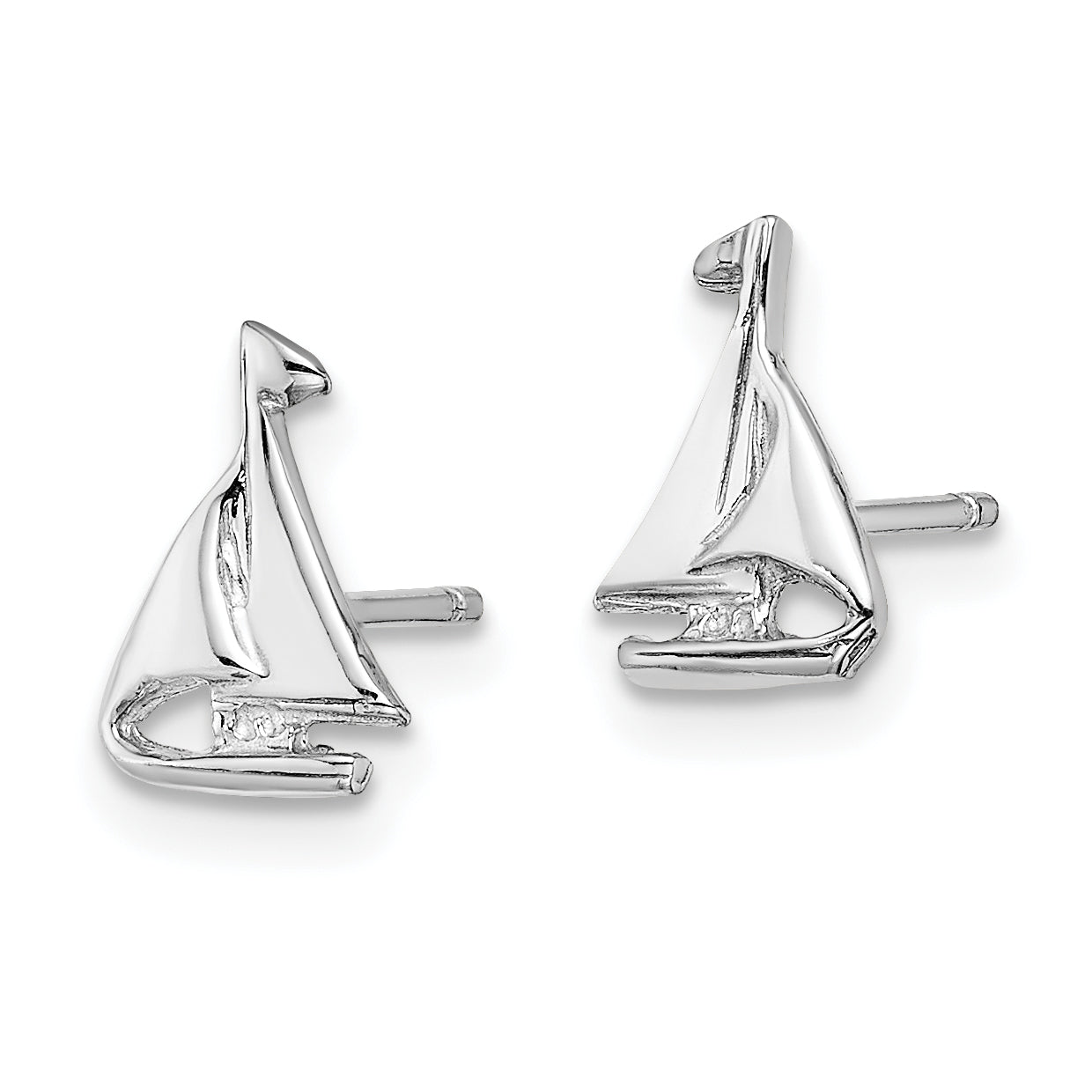 14K White Gold Mini Sailboat Post Earrings Secondary image