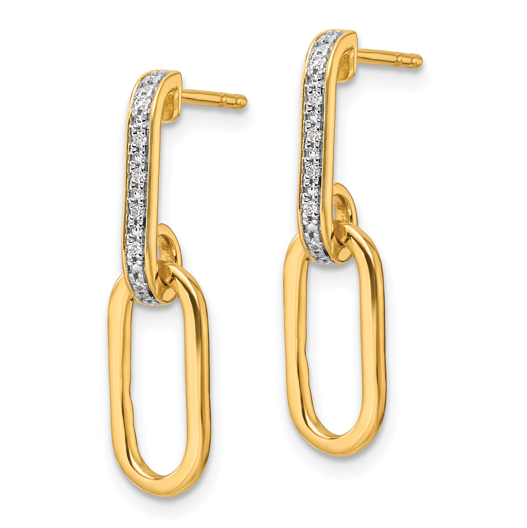 14K Polished 1/20 carat Diamond Paperclip Link Dangle Post Earrings