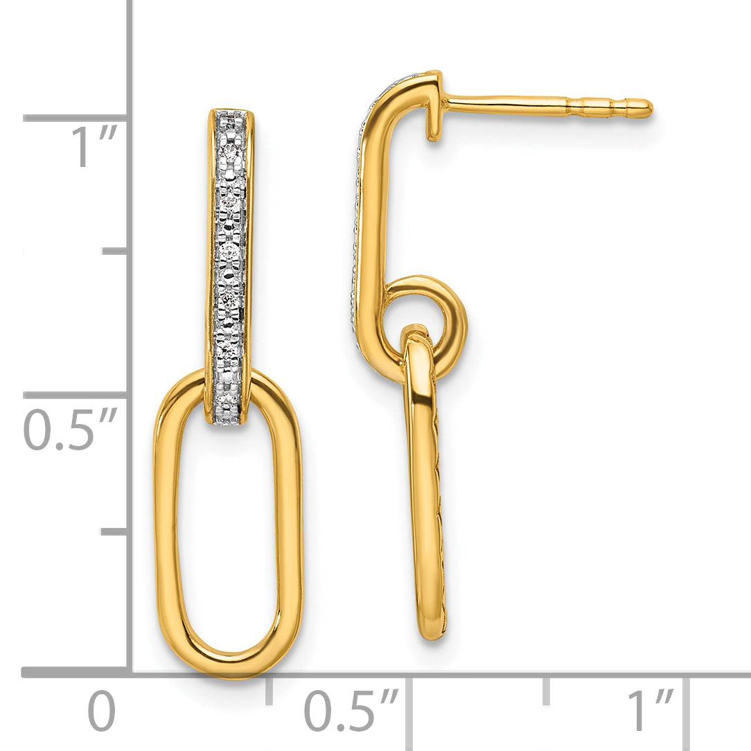 14K Polished 1/20 carat Diamond Paperclip Link Dangle Post Earrings