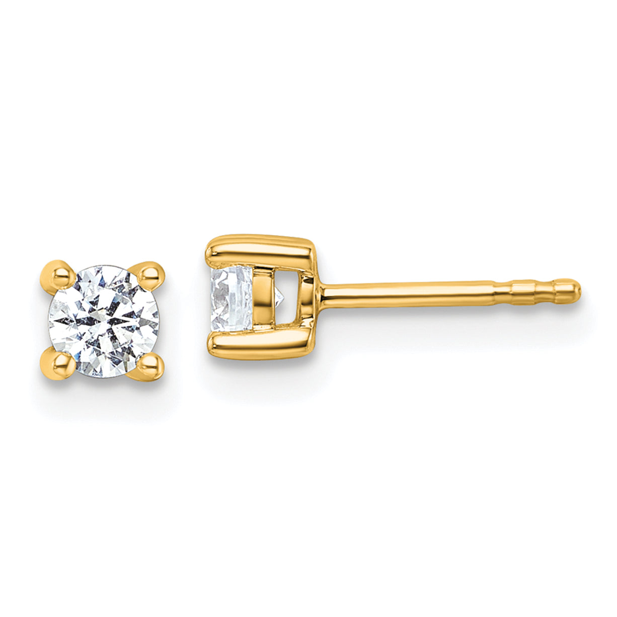 18K Yellow Gold 1/2 ct Certified Lab-Created Diamond VS+ F+, 4-Prong Stud Earrings