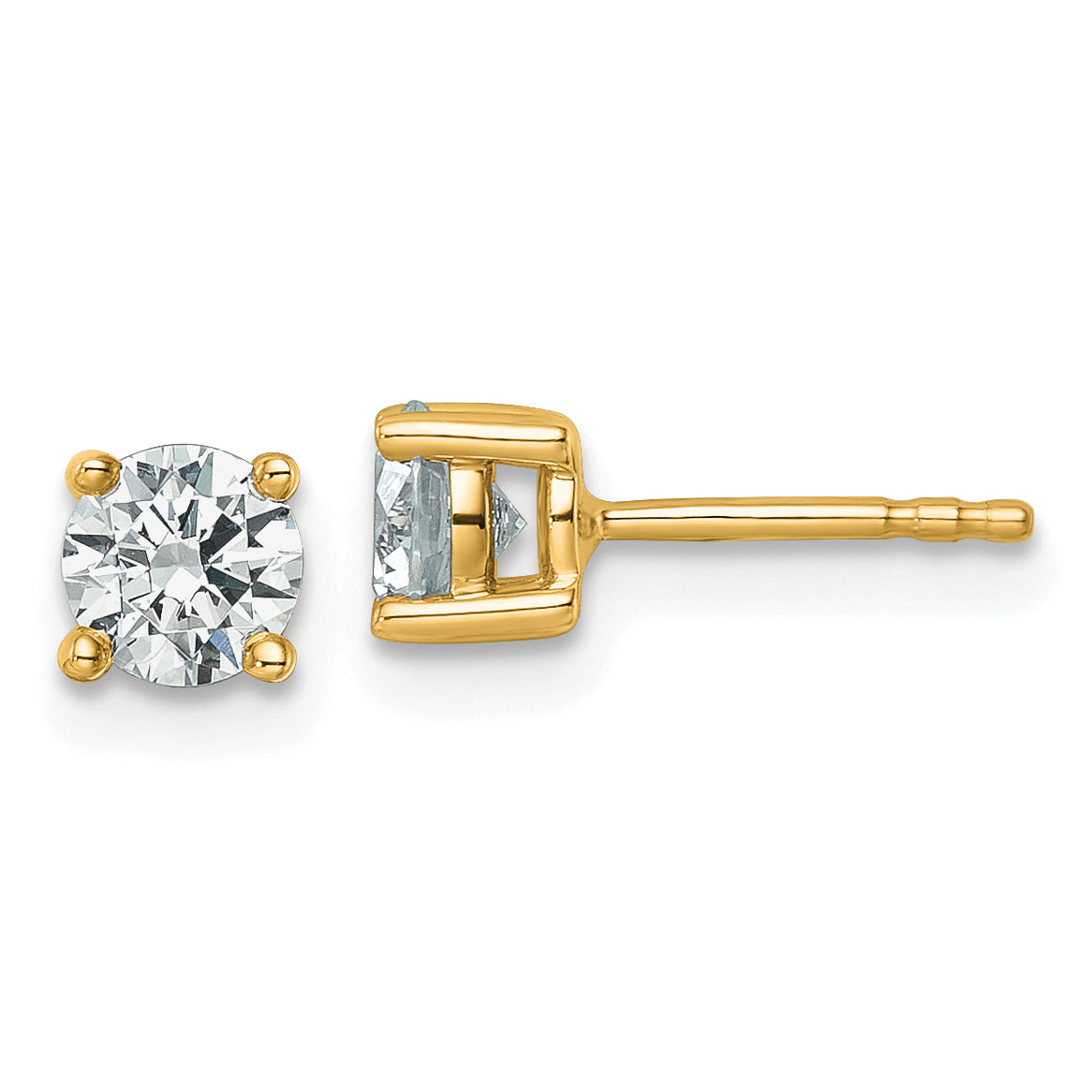 18K Yellow Gold 3/4 ct Certified Lab-Created Diamond VS+ F+, 4-Prong Stud Earrings