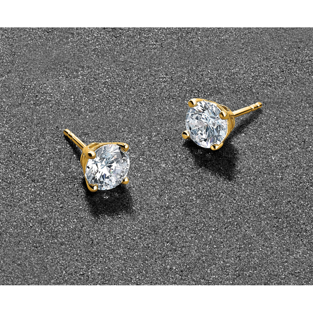 14K Yellow Gold 1 ct Certified Lab-Created Diamond VS+ F+, 4-Prong Stud Earrings