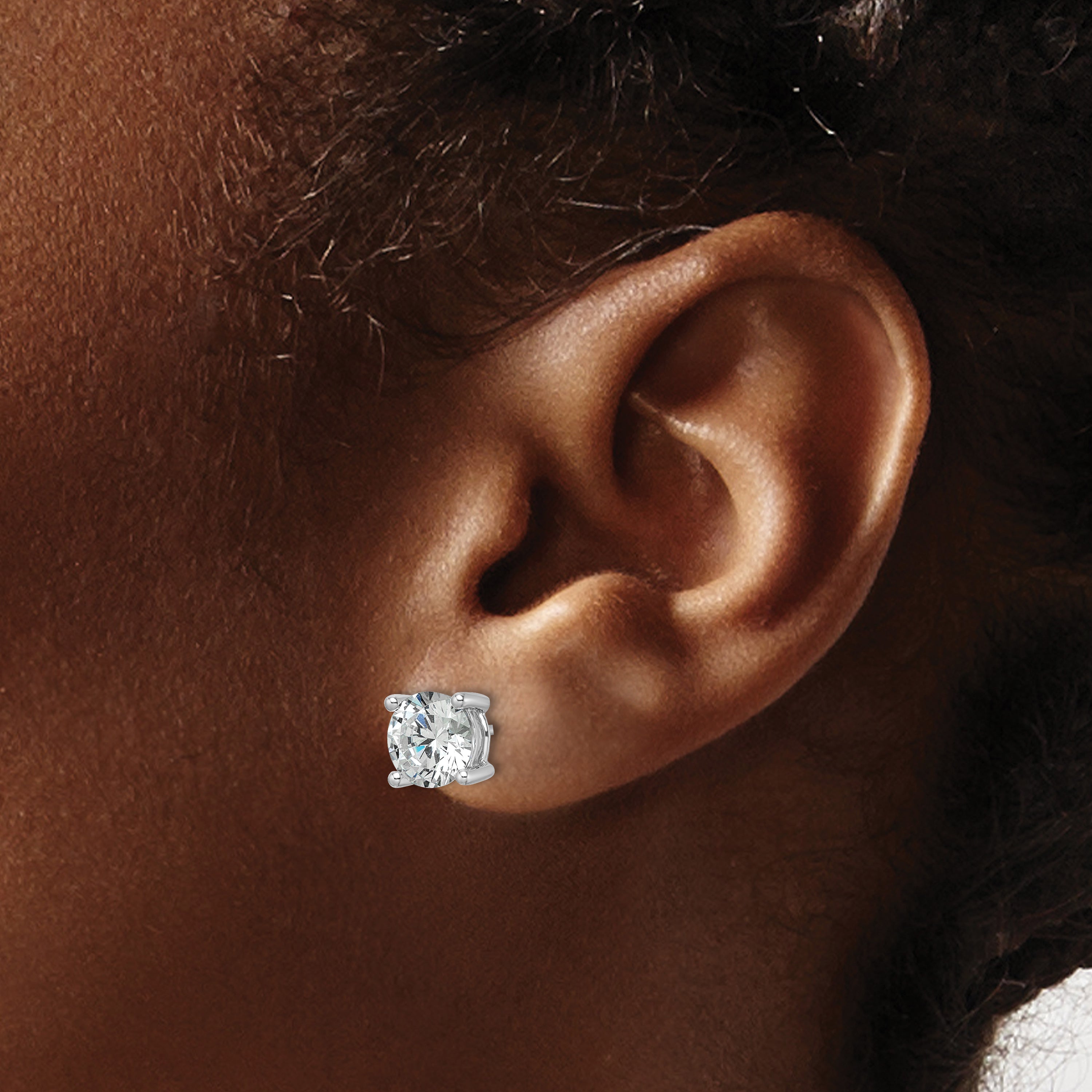 14k White Gold 3 carat Lab Grown Diamond VS+ F+ Round Complete Four Prong Heavyweight Stud Earrings