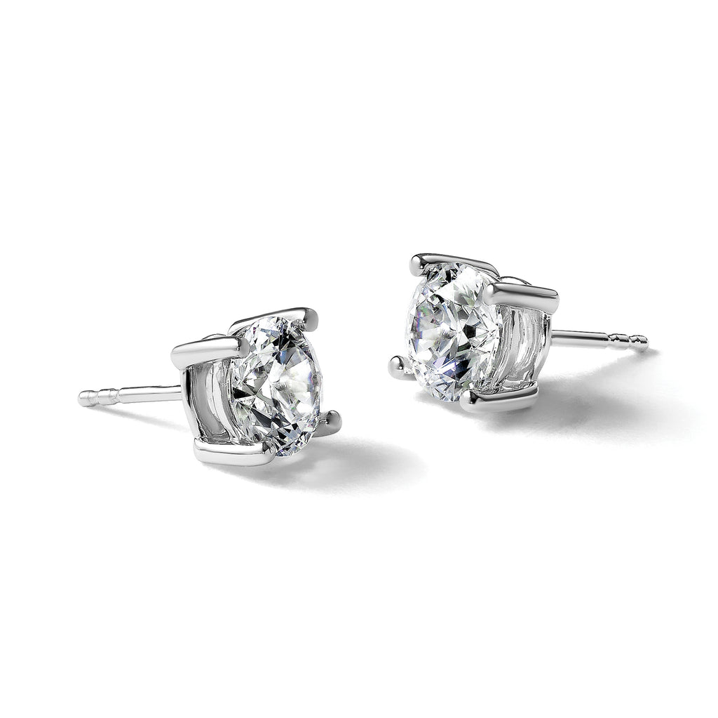 14K White Gold 3 ct Certified Lab-Created Diamond VS+ F+, 4-Prong Stud Earrings
