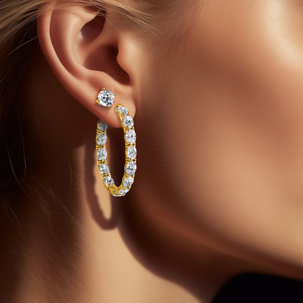 14K Yellow Gold 3 ct Lab-Created Diamond VS+ F+, 4-Prong Stud Earrings
