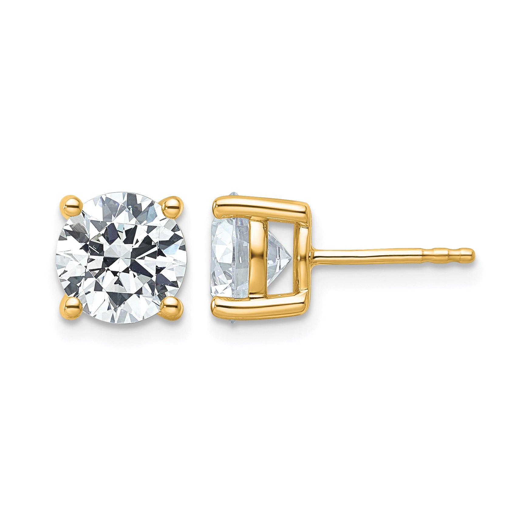 14K Yellow Gold 4 ct Certified Lab-Created Diamond VS+ F+, 4-Prong Stud Earrings