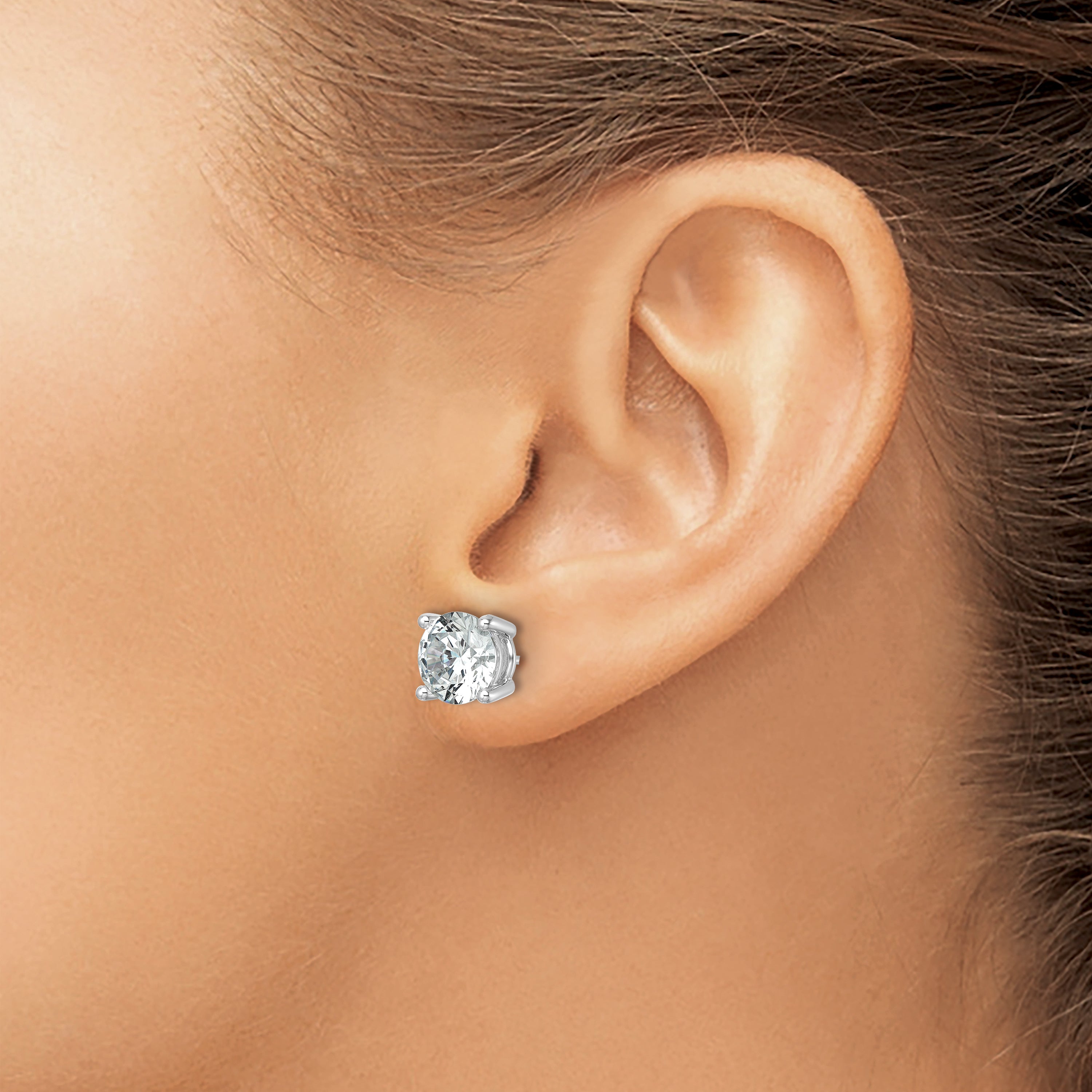 14K White Gold 6 ct Certified Lab-Created Diamond VS+ F+, 4-Prong Stud Earrings