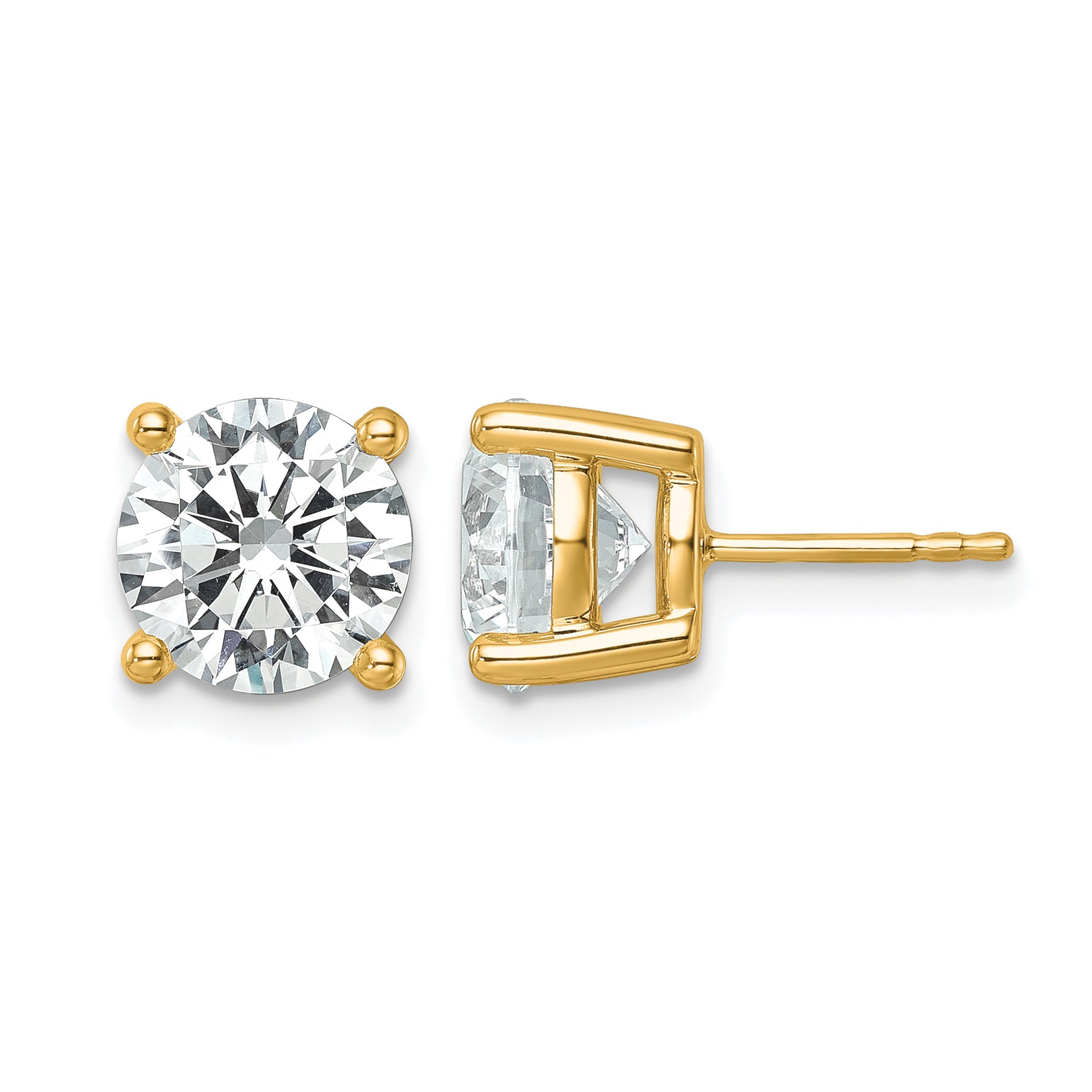 14K Yellow Gold 6 ct Certified Lab-Created Diamond VS+ F+, 4-Prong Stud Earrings