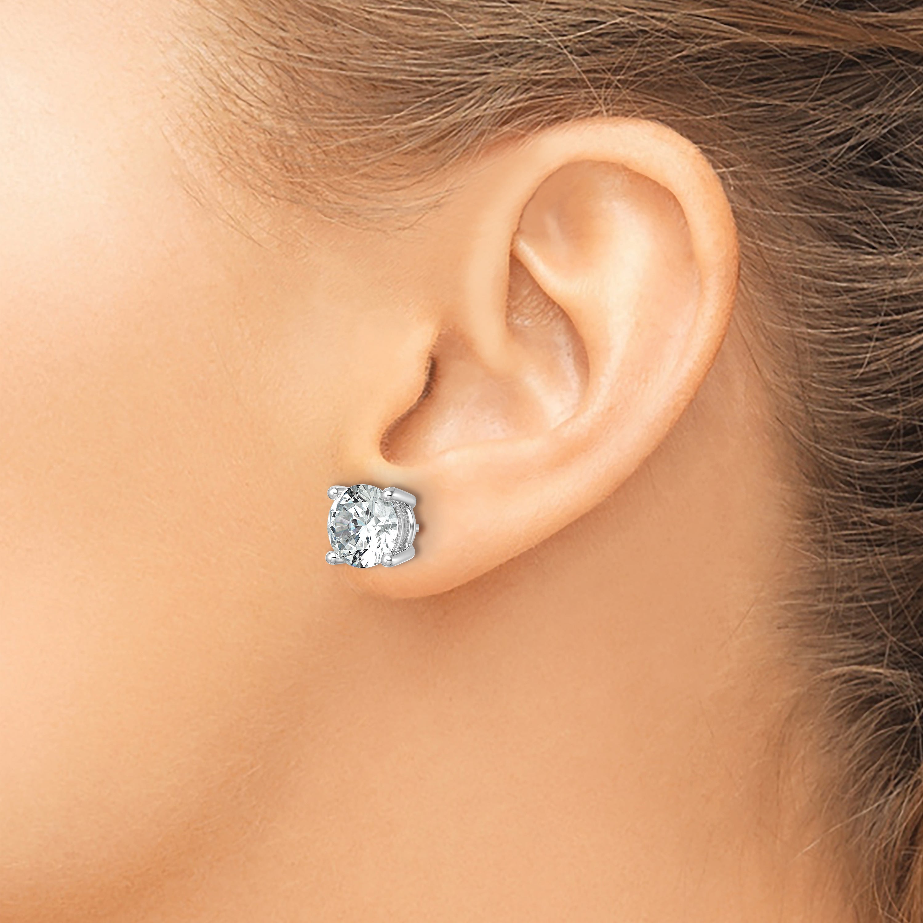 14K White Gold 7 ct Certified Lab-Created Diamond VS/SI+ G+, 4-Prong Stud Earrings