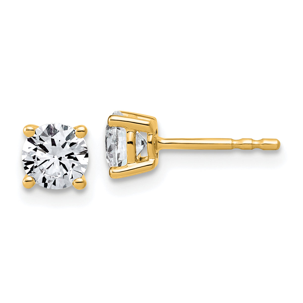 14k 1 carat Lab Grown Diamond VS+ F+ Round Complete Four Prong Lightweight Stud Earrings