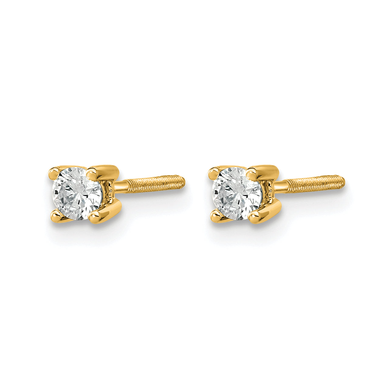 14K Yellow Gold 1/5 ct Certified Lab-Created Diamond VS+ F+, 4-Prong Screw-Back Stud Earrings Secondary image