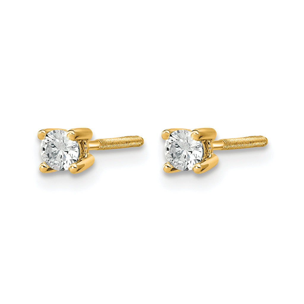 14K Yellow Gold 1/5 ct Certified Lab-Created Diamond VS+ F+, 4-Prong Screw-Back Stud Earrings