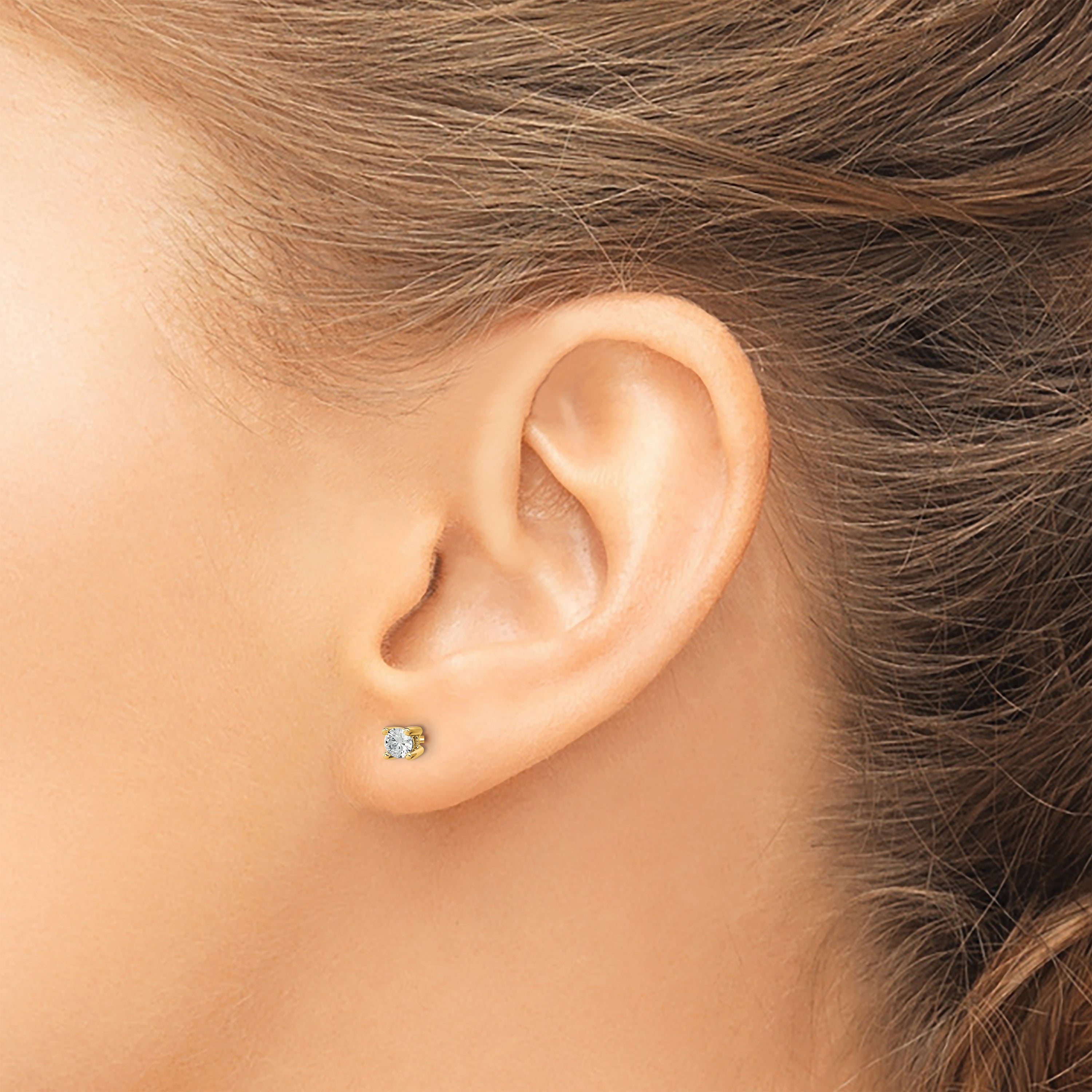 14K Yellow Gold 1/5 ct Certified Lab-Created Diamond VS+ F+, 4-Prong Screw-Back Stud Earrings