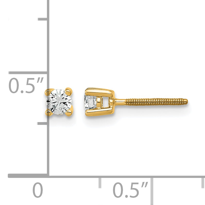 14K Yellow Gold 1/5 ct Certified Lab-Created Diamond VS+ F+, 4-Prong Screw-Back Stud Earrings