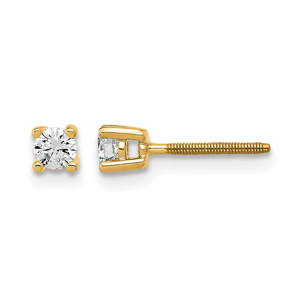 14K Yellow Gold 1/5 ct Certified Lab-Created Diamond VS+ F+, 4-Prong Screw-Back Stud Earrings