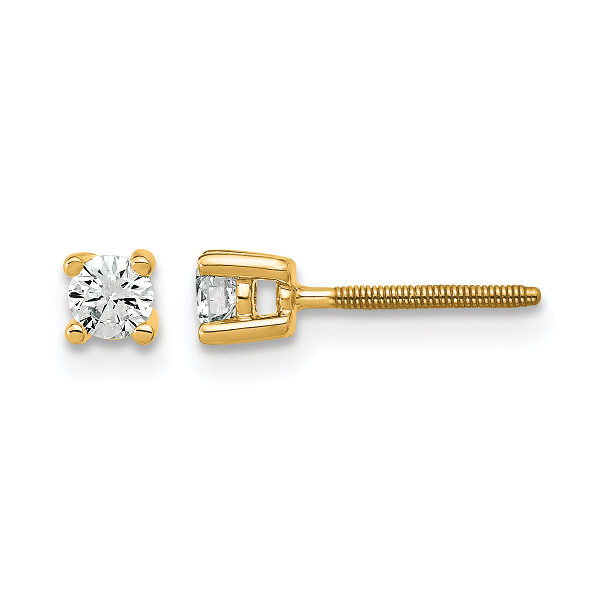 14K Yellow Gold 1/5 ct Certified Lab-Created Diamond VS+ F+, 4-Prong Screw-Back Stud Earrings