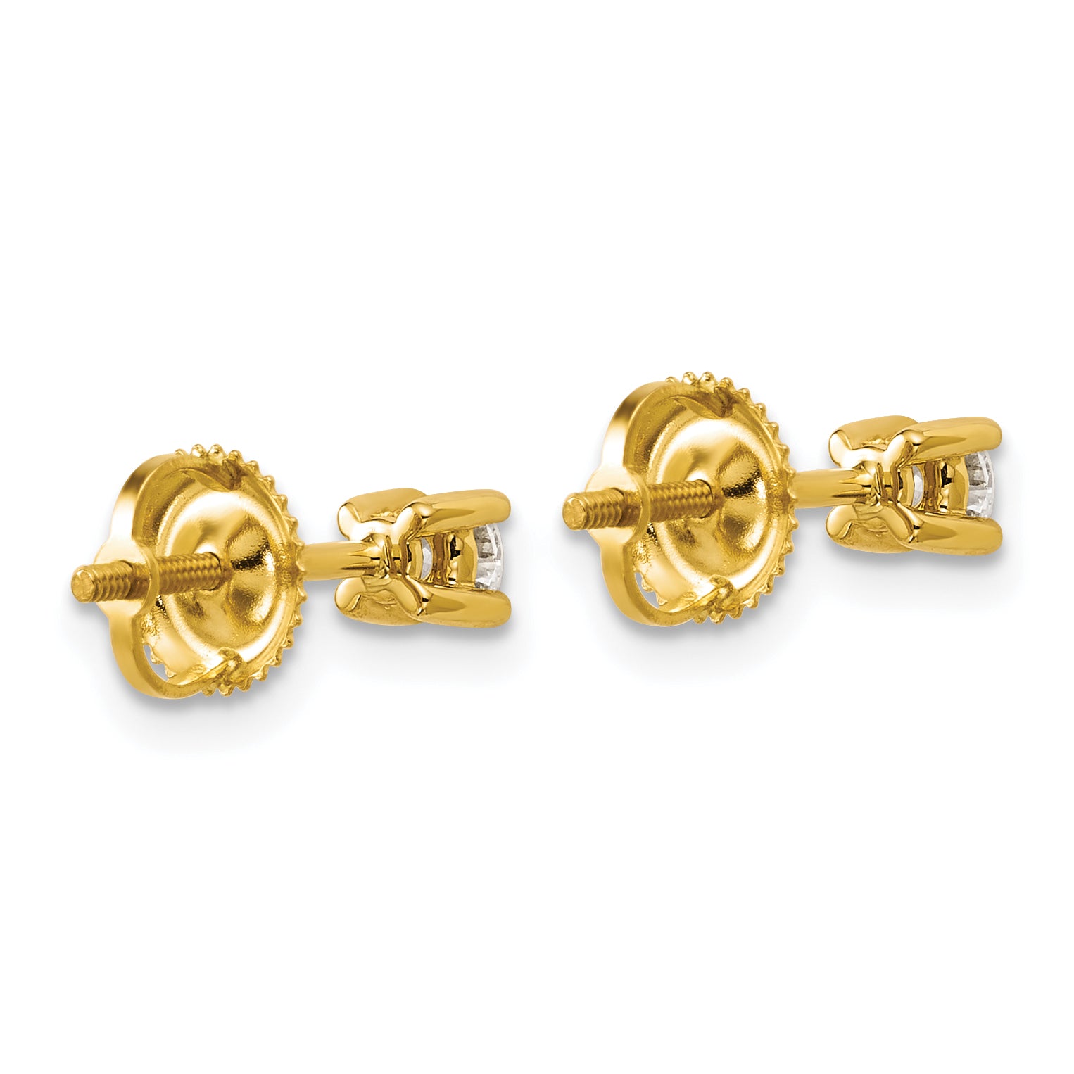 18K Yellow Gold 1/4 ct Certified Lab-Created Diamond VS+ F+, 4-Prong Screw-Back Stud Earrings