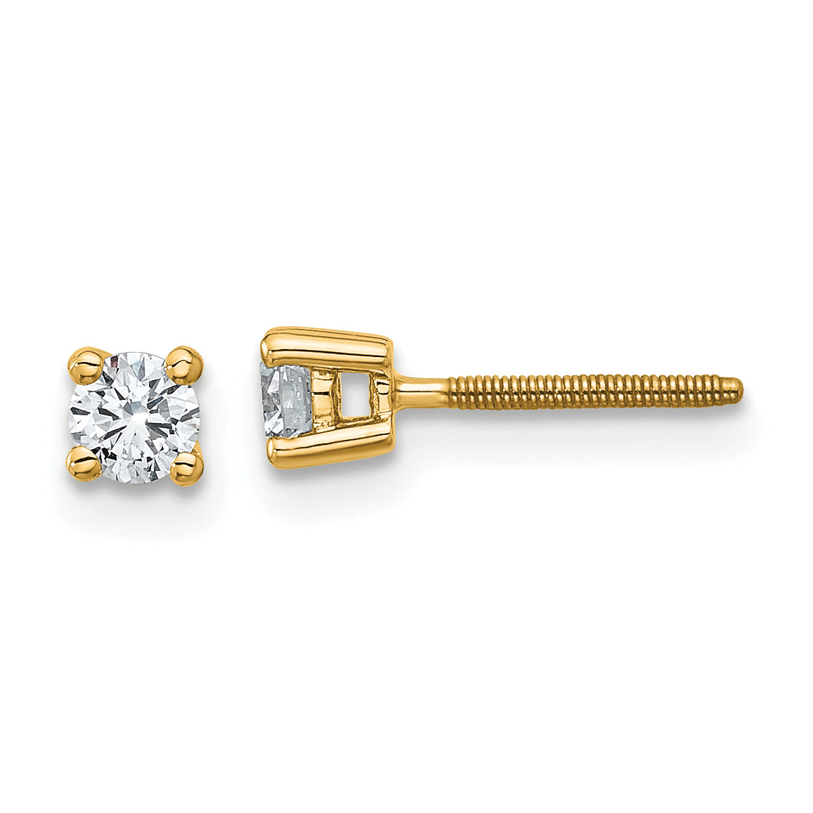 18K Yellow Gold 1/4 ct Lab-Created Diamond VS+ F+, 4-Prong Screw-Back Stud Earrings