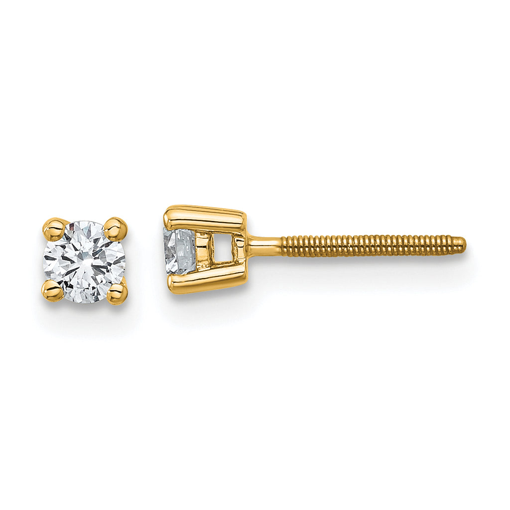 18K Yellow Gold 1/4 ct Certified Lab-Created Diamond VS+ F+, 4-Prong Screw-Back Stud Earrings