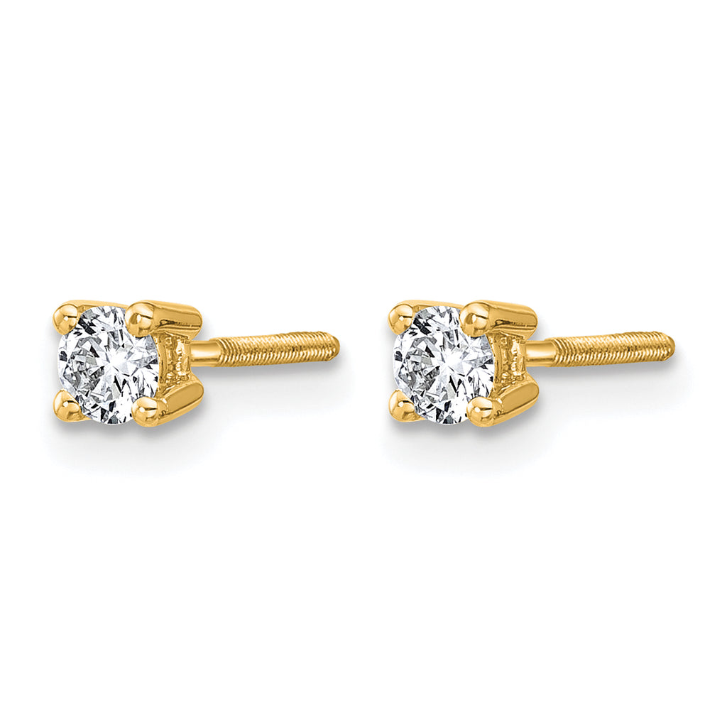14K Yellow Gold 1/4 ct Certified Lab-Created Diamond VS+ F+, 4-Prong Screw-Back Stud Earrings