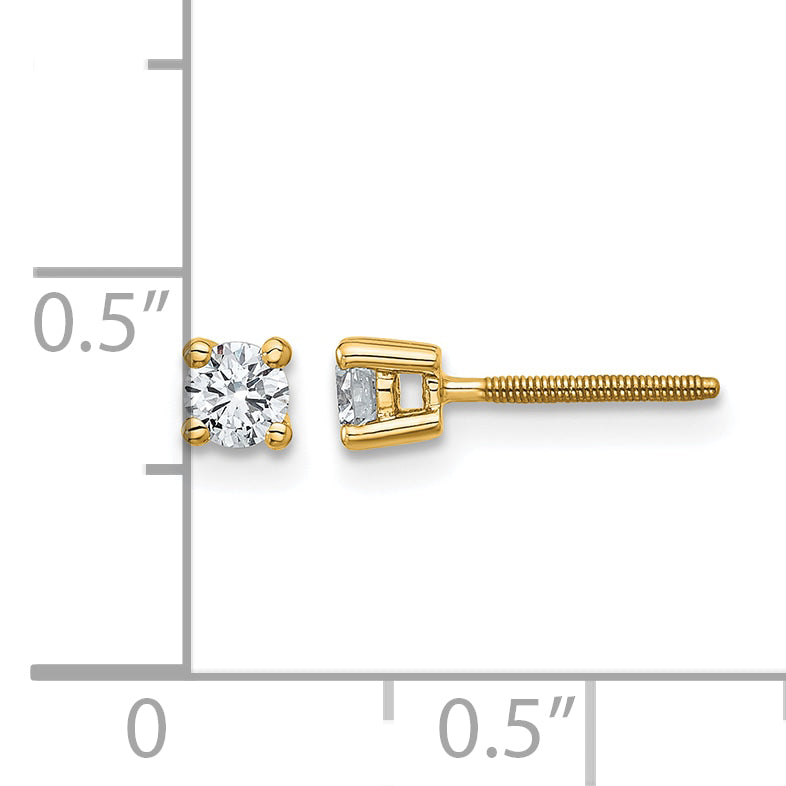 14K Yellow Gold 1/4 ct Certified Lab-Created Diamond VS+ F+, 4-Prong Screw-Back Stud Earrings