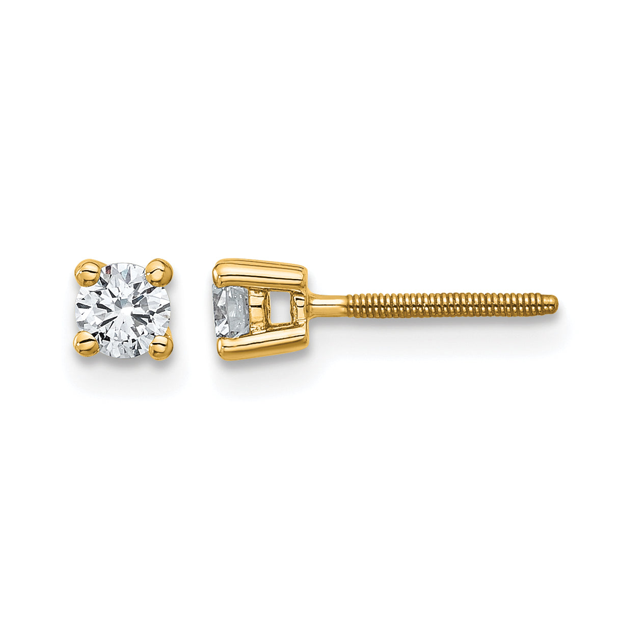 14K Yellow Gold 1/4 ct Certified Lab-Created Diamond VS+ F+, 4-Prong Screw-Back Stud Earrings Main image