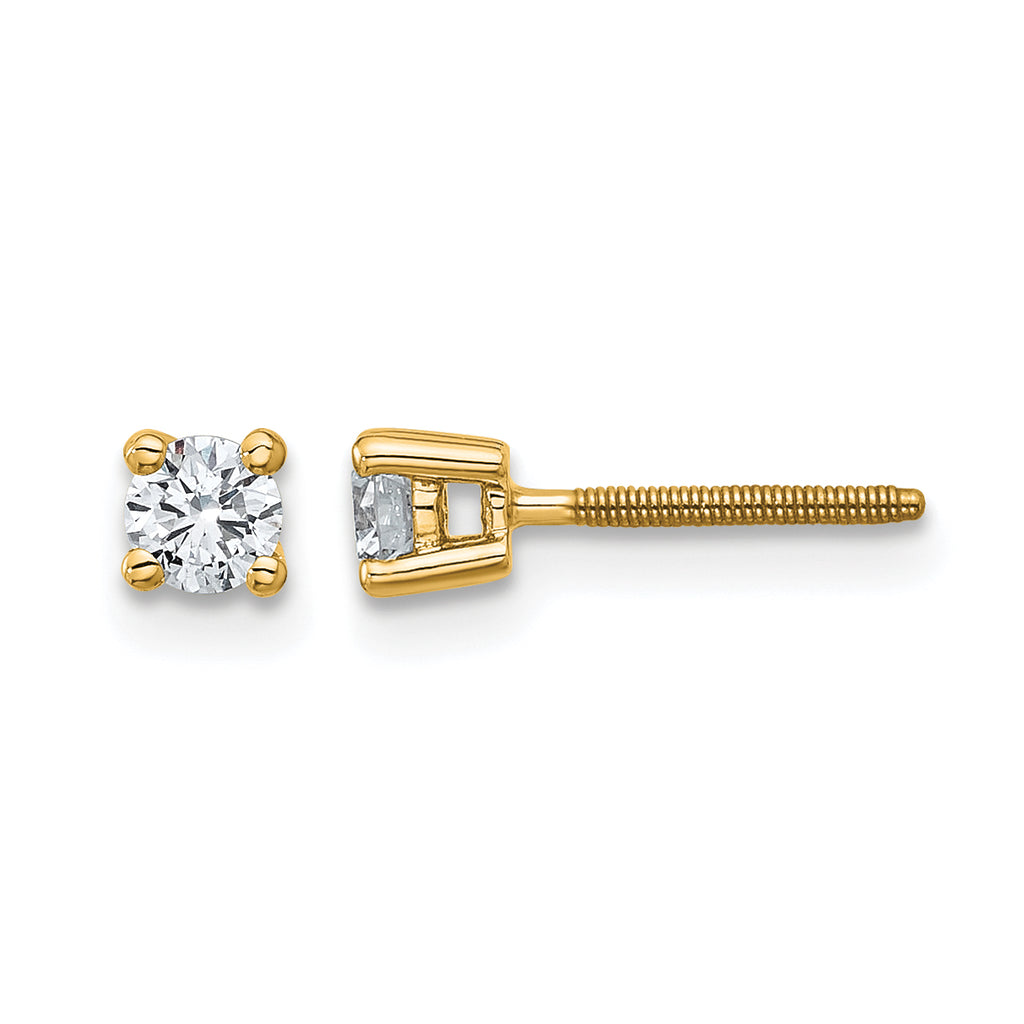 14K Yellow Gold 1/4 ct Lab-Created Diamond VS/SI+ G+, 4-Prong Screw-Back Stud Earrings
