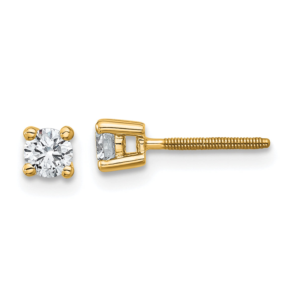 18K Yellow Gold 1/3 ct Lab-Created Diamond VS+ F+, 4-Prong Screw-Back Stud Earrings