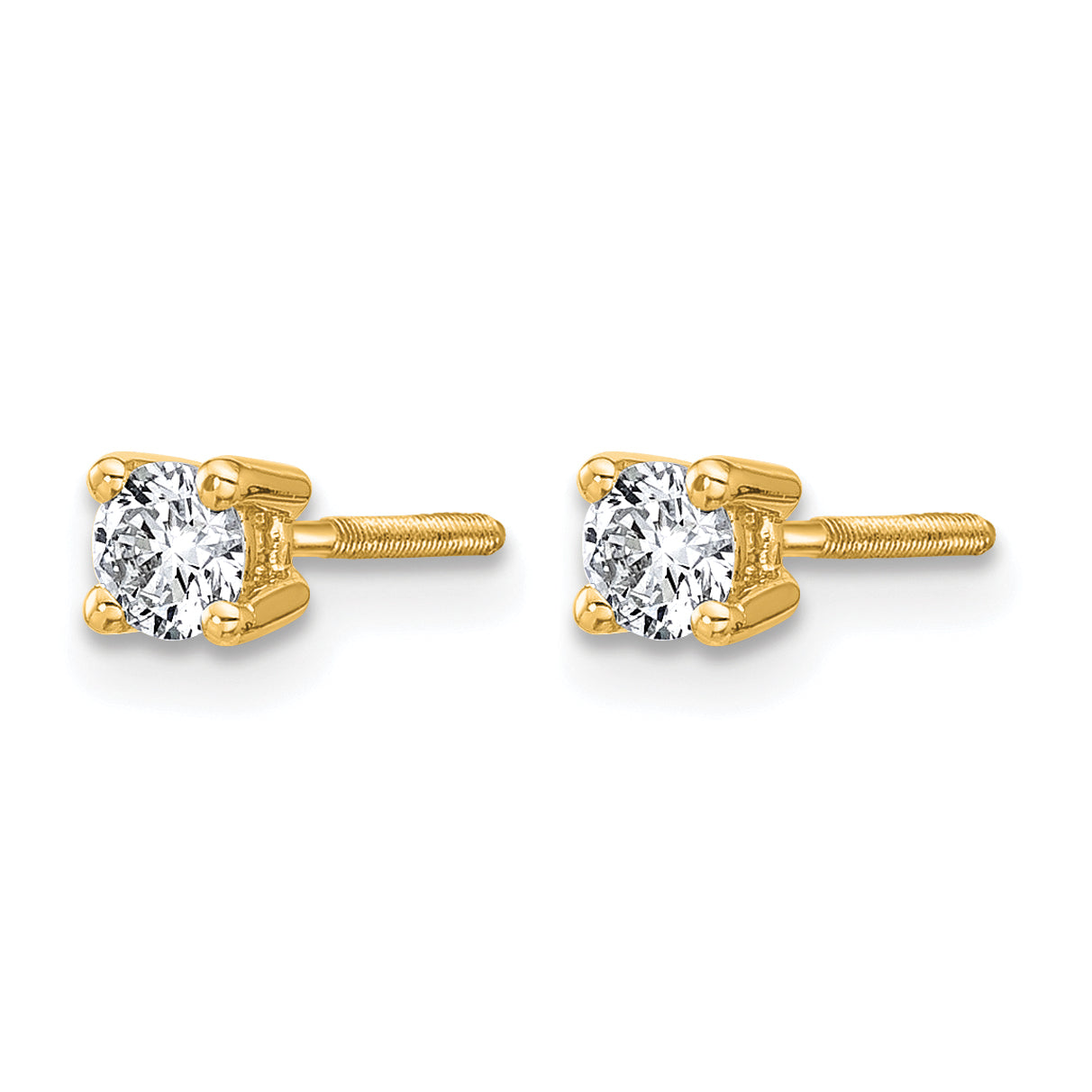 14K Yellow Gold 1/3 ct Certified Lab-Created Diamond VS+ F+, 4-Prong Screw-Back Stud Earrings
