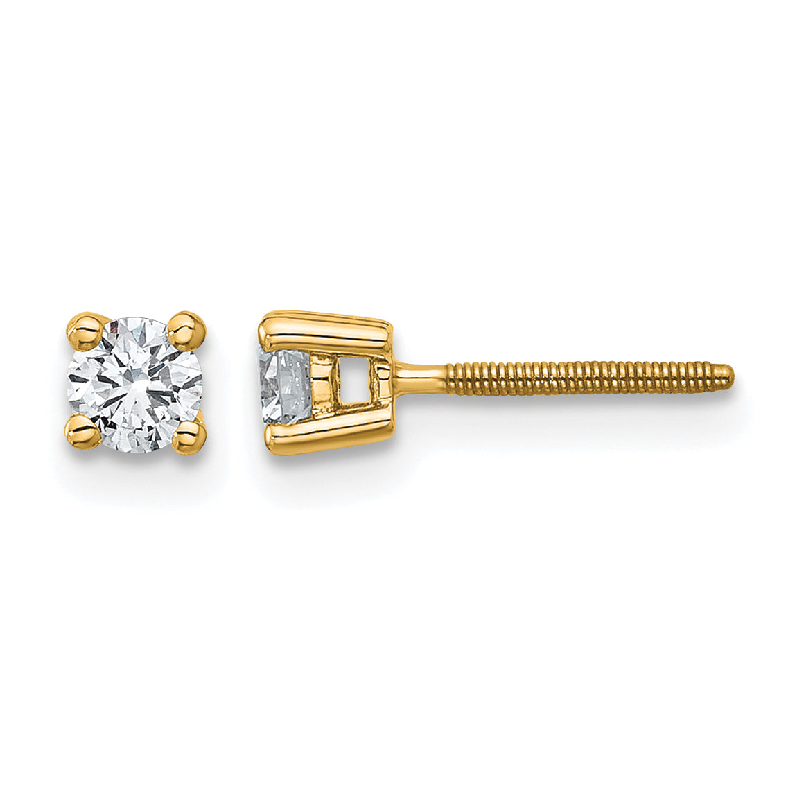 14K Yellow Gold 1/3 ct Certified Lab-Created Diamond VS+ F+, 4-Prong Screw-Back Stud Earrings