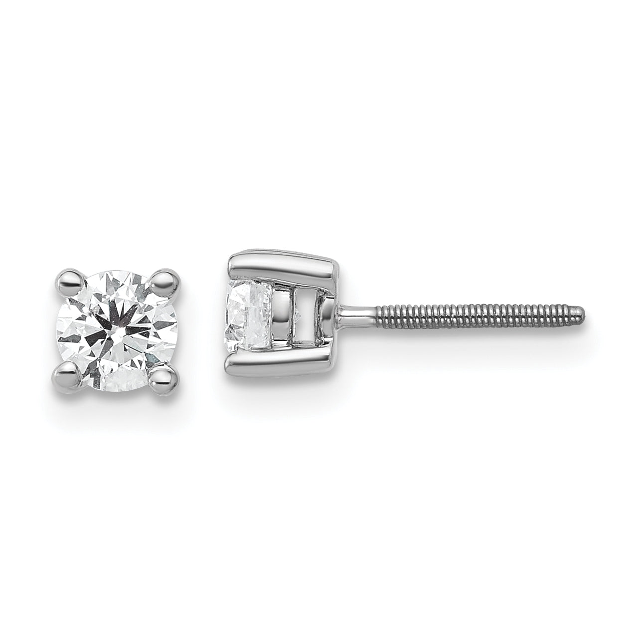 18K White Gold 1/2 ct Certified Lab-Created Diamond VS+ F+, 4-Prong Screw-Back Stud Earrings