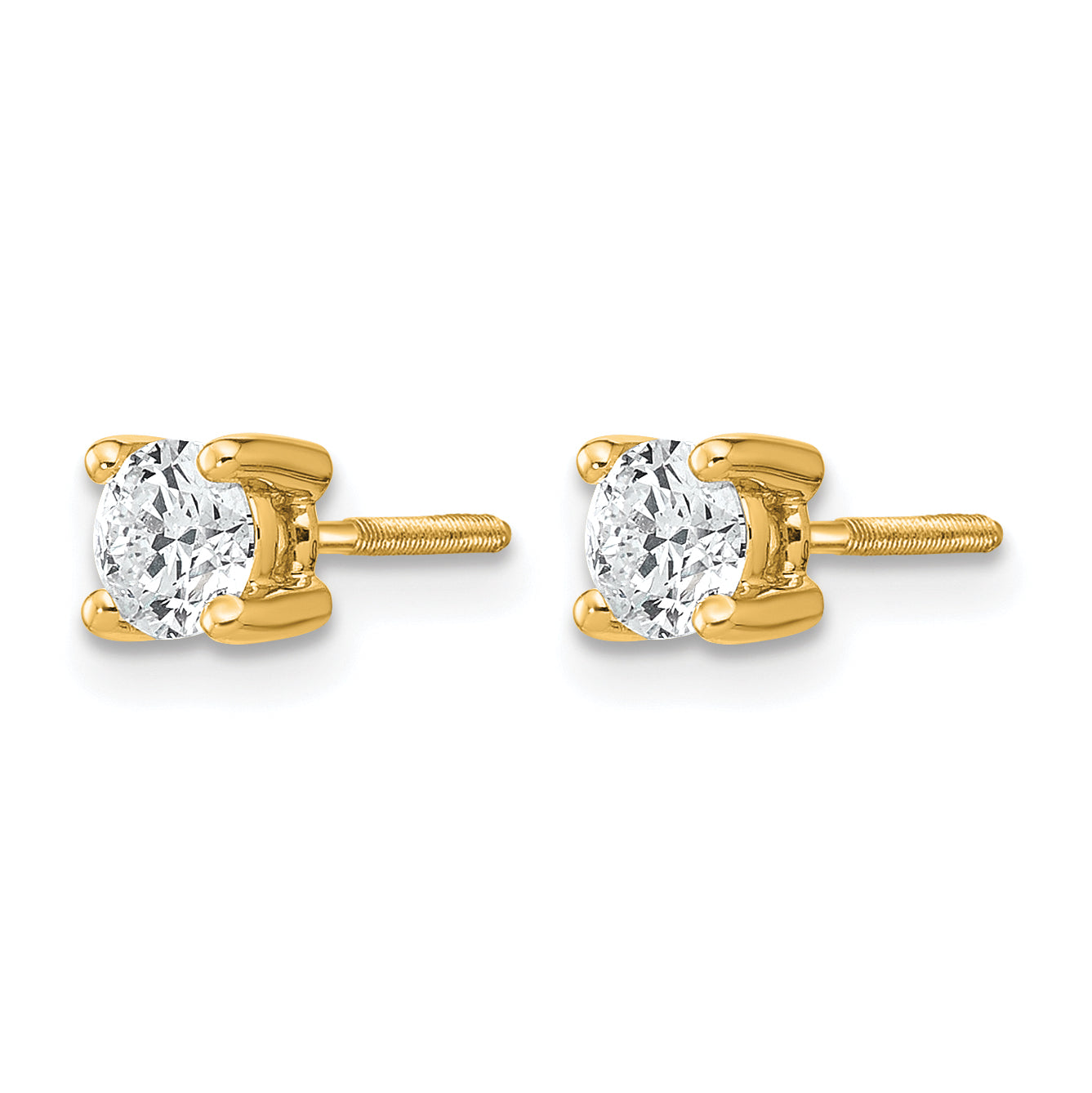 14K Yellow Gold 1/2 ct Certified Lab-Created Diamond VS+ F+, 4-Prong Screw-Back Stud Earrings
