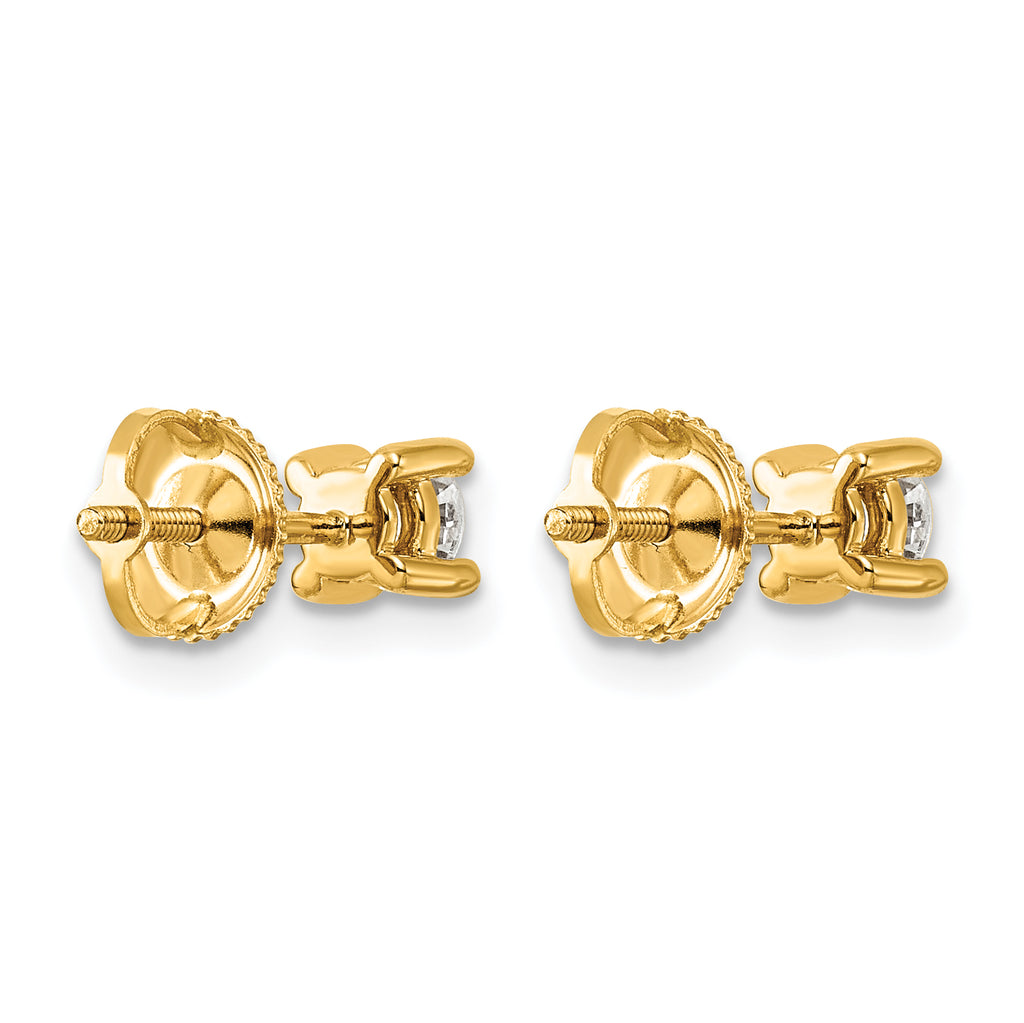 14K Yellow Gold 1/2 ct Certified Lab-Created Diamond VS+ F+, 4-Prong Screw-Back Stud Earrings