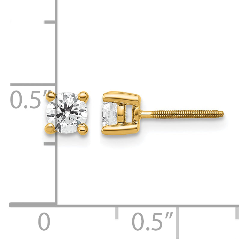14K Yellow Gold 1/2 ct Certified Lab-Created Diamond VS/SI+ G+, 4-Prong Screw-Back Stud Earrings