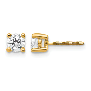 14K Yellow Gold 1/2 ct Certified Lab-Created Diamond VS/SI+ G+, 4-Prong Screw-Back Stud Earrings
