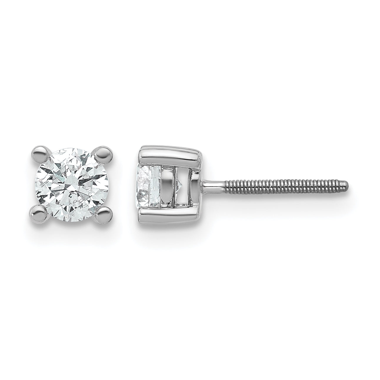 14K White Gold 5/8 ct Lab-Created Diamond VS+ F+, 4-Prong Screw-Back Stud Earrings