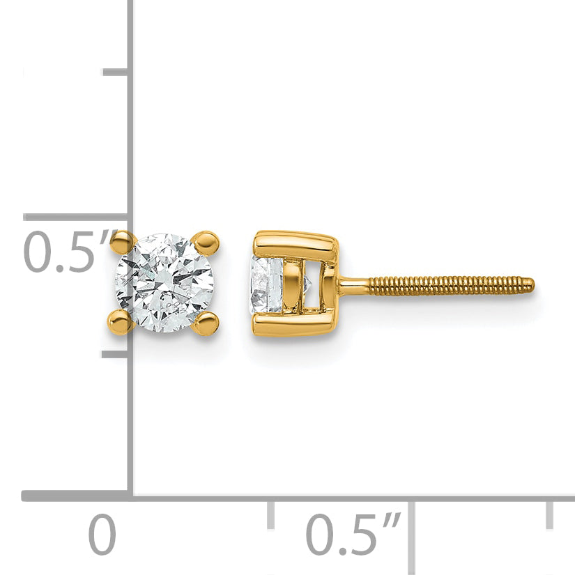 14K Yellow Gold 5/8 ct Certified Lab-Created Diamond VS/SI+ G+, 4-Prong Screw-Back Stud Earrings