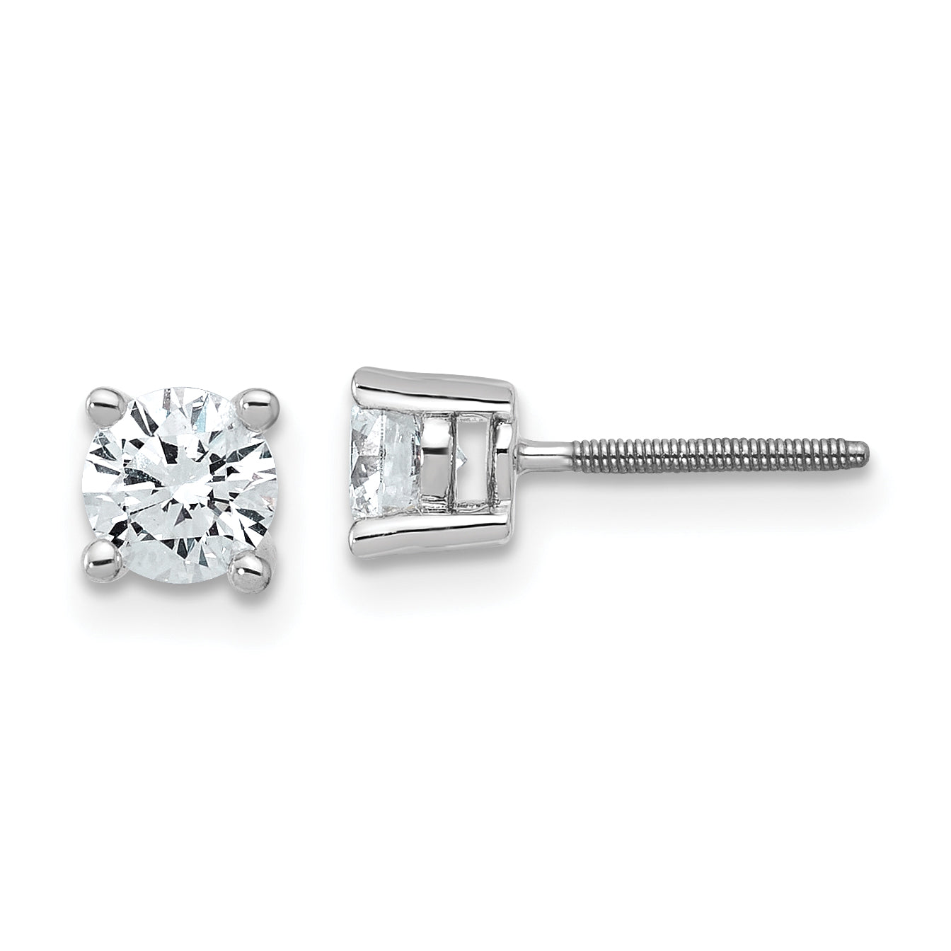18K White Gold 3/4 ct Certified Lab-Created Diamond VS+ F+, 4-Prong Screw-Back Stud Earrings Main image